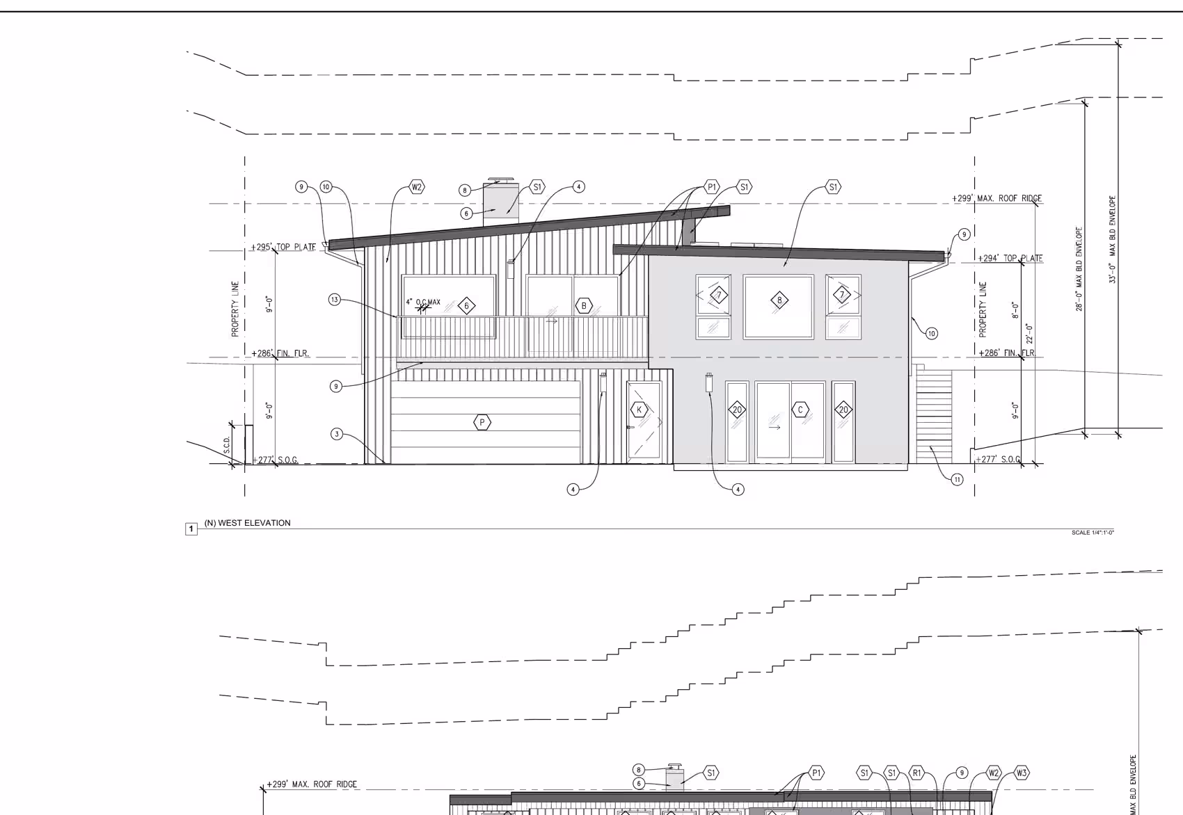 West and south elevations of the new residence